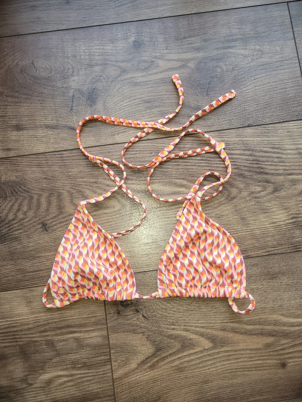 Wild Fable XS Triangle Bikini Top Orange And Brown Geometric Design. NWOT